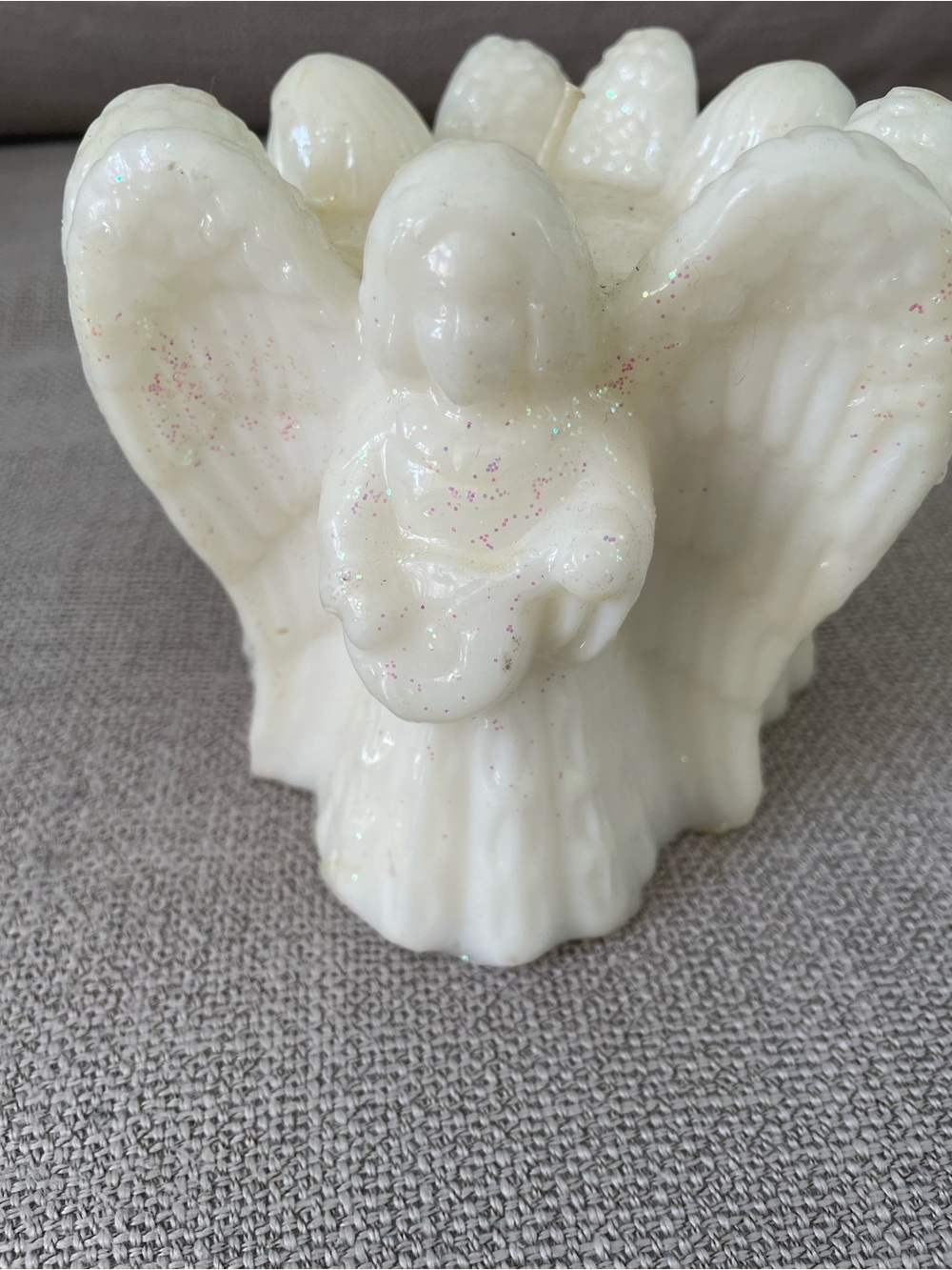 White Angel Candle with Subtle Glitter